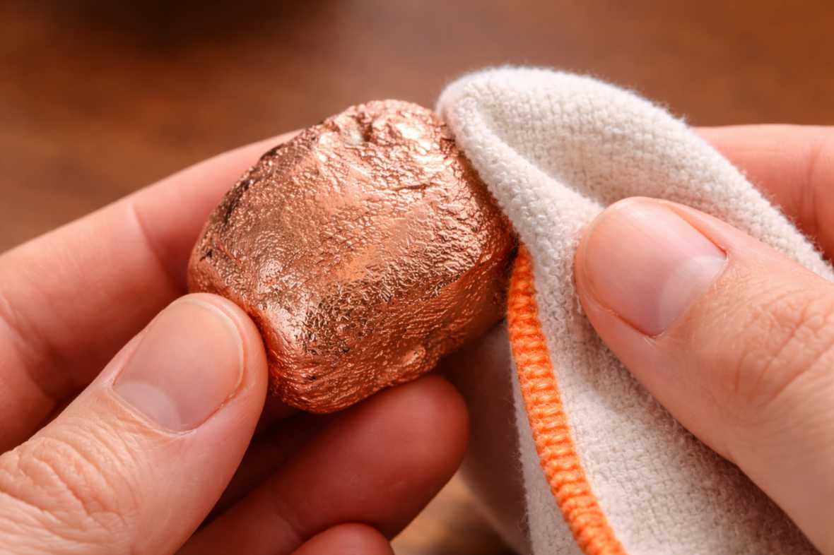 Copper and nickel plated Wombat Nuggets displayed on an alpine rock in Tasmania
